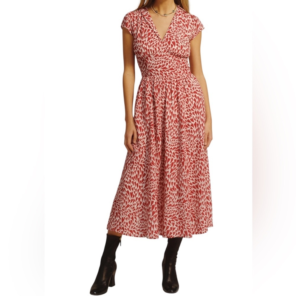 Reformation Alisa Heart‎ Love Red and White Sundress with Flutter Sleeves NWT